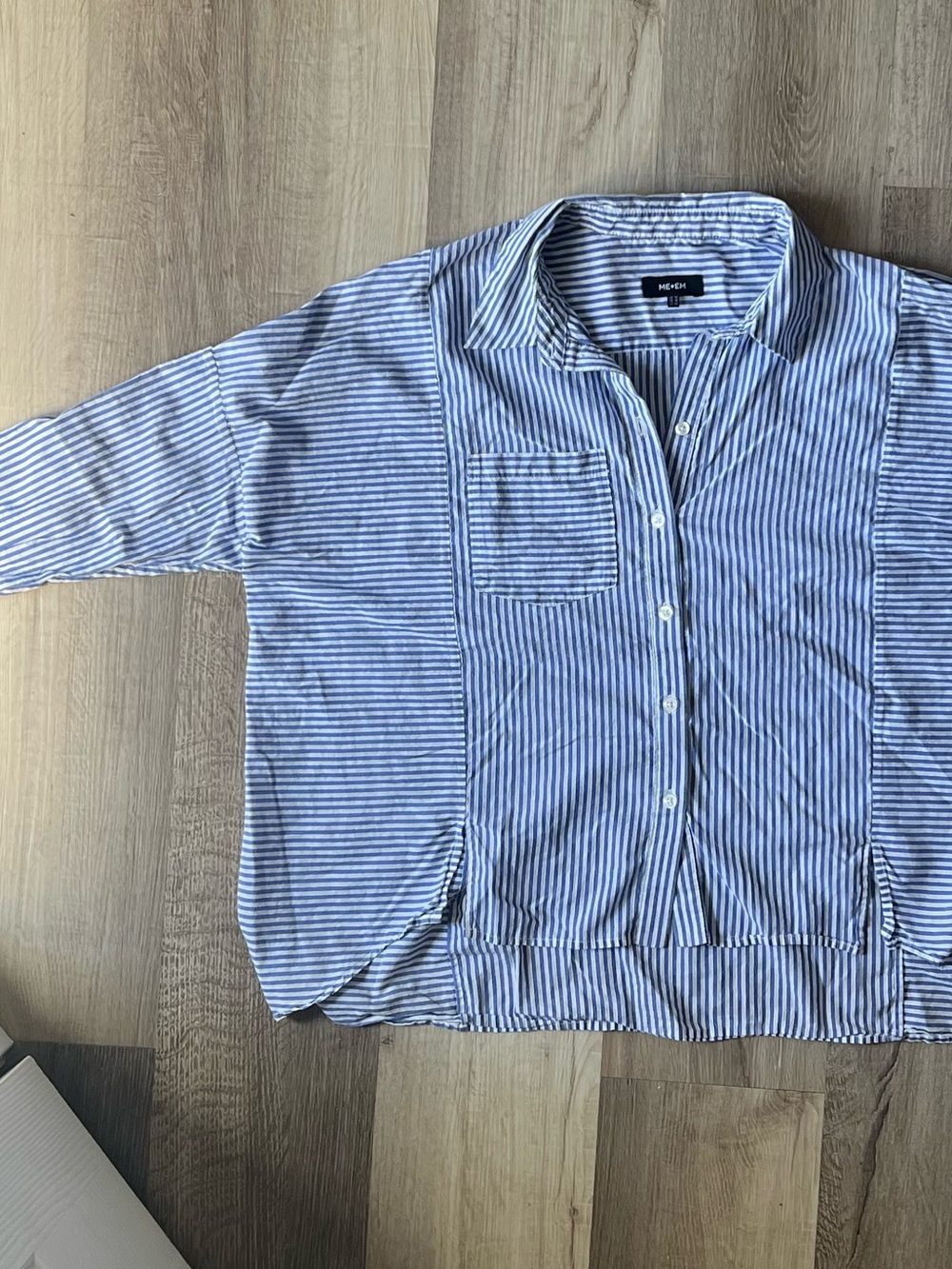 ME+EM Lightweight Cropped Boxy Button Down Shirt Blue Stripe size 10 - Picture 8 of 10